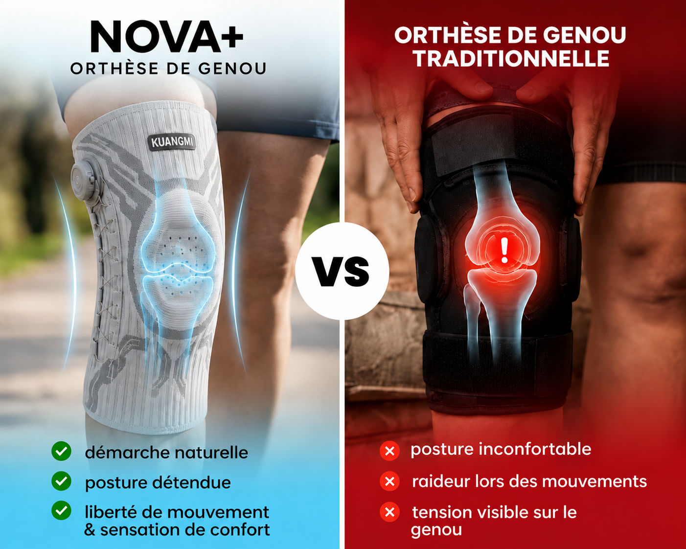Genouillère Kuangmi® Nova+ — Maintien réglable pour retrouver confiance dans vos mouvements