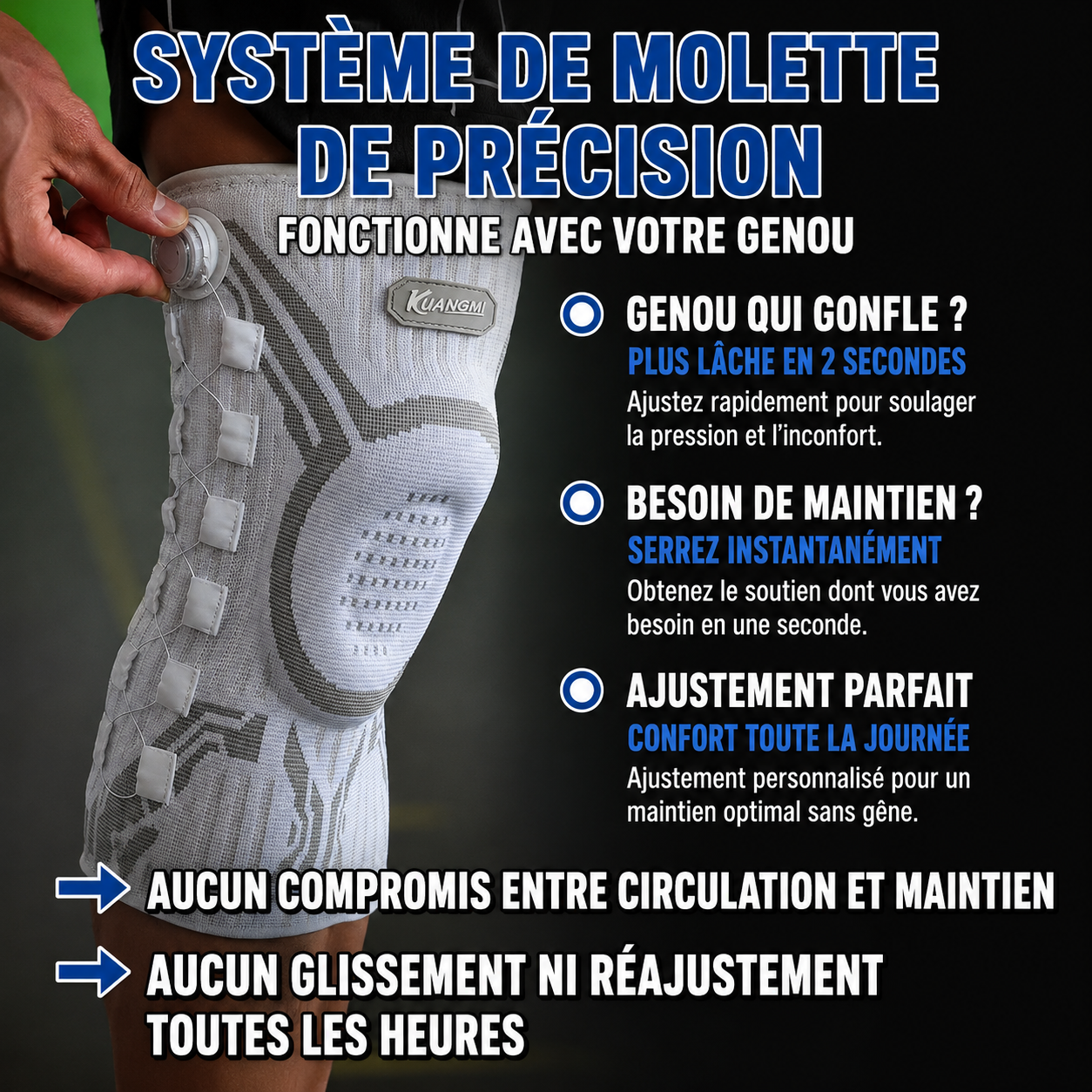Genouillère Kuangmi® Nova+ — Maintien réglable pour retrouver confiance dans vos mouvements