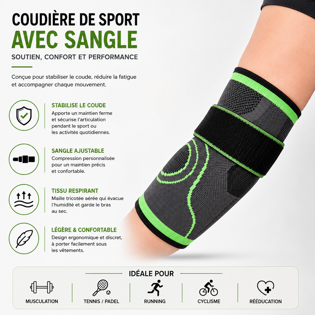 Coudière de Protection Sport – Maintien Coude avec Sangle